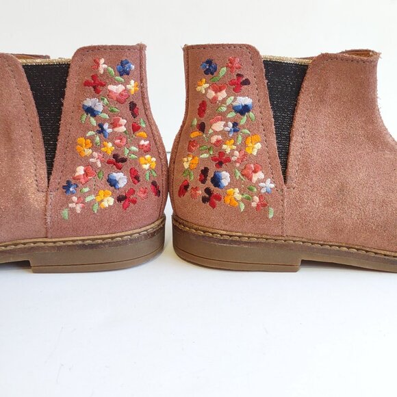 Pom d'Api Girl Suede Leather Boots/Bootie Embroidered Flowers EU Size 26~US 9.5 - Picture 5 of 12